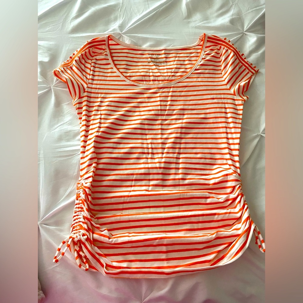 Ann Taylor Orange Striped Women's Top size S